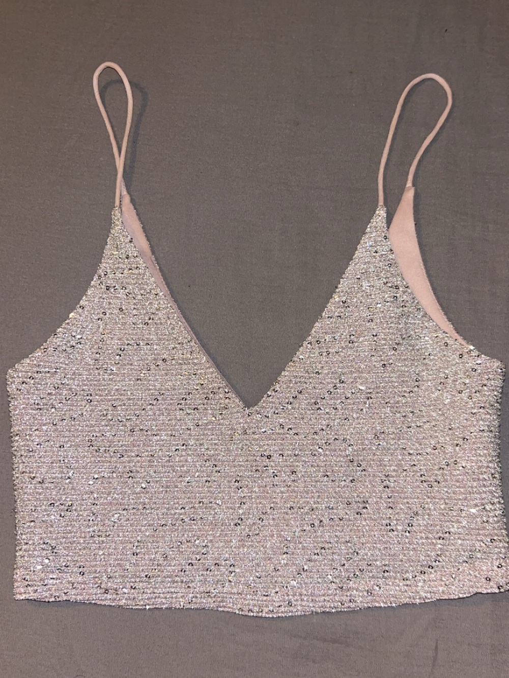 Forever 21 Light Pink Sequin V-Neck Cropped Cami